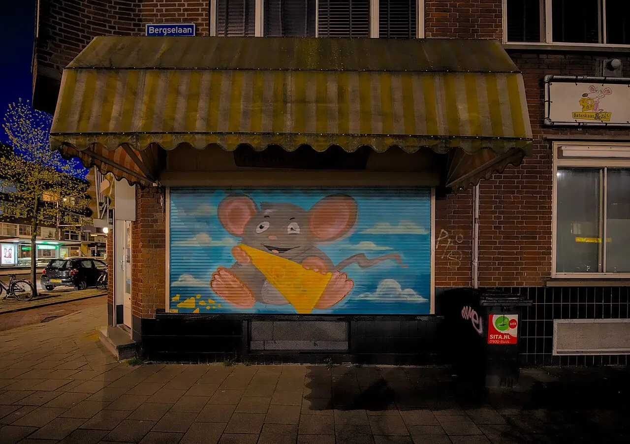 Kaaswinkel in de avondschemering